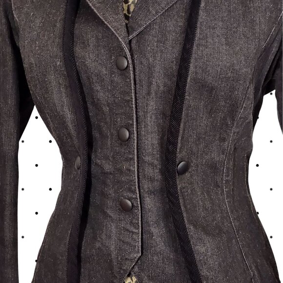 Dark Grey Jean jacket with black trim detail - Picture 2 of 5